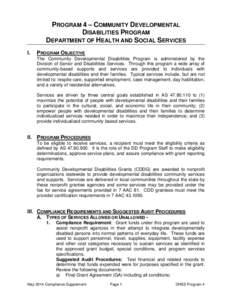 PROGRAM 4 – COMMUNITY DEVELOPMENTAL DISABILITIES PROGRAM DEPARTMENT OF HEALTH AND SOCIAL SERVICES I.  PROGRAM OBJECTIVE