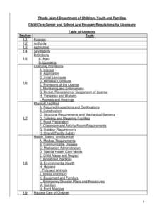 Rhode Island Department of Children, Youth and Families Child Care Center and School Age Program Regulations for Licensure Section