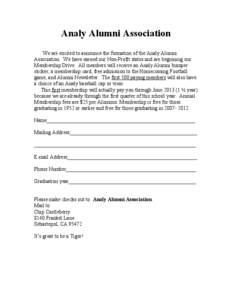 Analy Alumni Association Membership Form