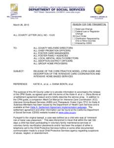 March 26, 2013  REASON FOR THIS TRANSMITTAL ALL COUNTY LETTER (ACL) NO.: 13-20