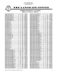 The Landscape Center Current Availability List Price B B Trees, Grade A The Landscape Center CURRENT AVAILABILITY & LIST PRICE