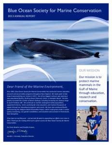 Blue Ocean Society for Marine Conservation 2013 ANNUAL REPORT OUR MISSION  Dear Friend of the Marine Environment,