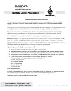 .. .. .. .. . Manitoba Library Association