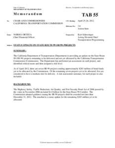 State of California DEPARTMENT OF TRANSPORTATION Business, Transportation and Housing Agency  Memorandum