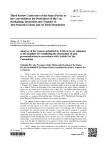 APLC/CONF/2014/WP.11 Third Review Conference of the States Parties to the Convention on the Prohibition of the Use, Stockpiling, Production and Transfer of Anti-Personnel Mines and on Their Destruction