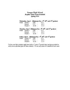 Saugus High School Regular Final Exam Schedule Spring 2014