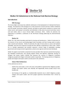 Microsoft Word - Shelter SA Submission to the National Anti Racism Strategy