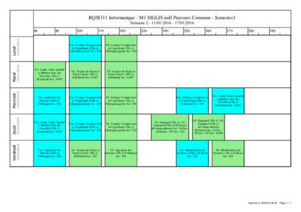 RQSI311 Informatique - M1 SIGLIS null Parcours Commun - Semestre1 Semaine8h 9h