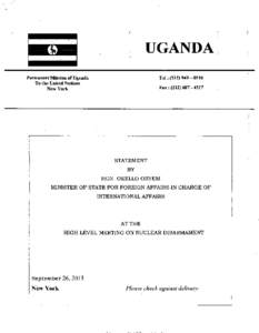 UGANDA Permanent Mission of Uganda To the United Nations New York  Tel: ([removed]