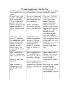 7th grade Social Studies Think-Tac-Toe In order to extend your learning of the physical and human geography of the Middle East, complete three activities (horizontally, vertically, or diagonally) to win tictac-toe. Creat