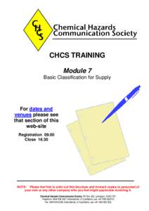 CHCS TRAINING Module 7 Basic Classification for Supply For dates and venues please see