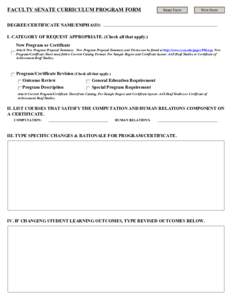 FACULTY SENATE CURRICULUM PROGRAM FORM  Reset Form Print Form