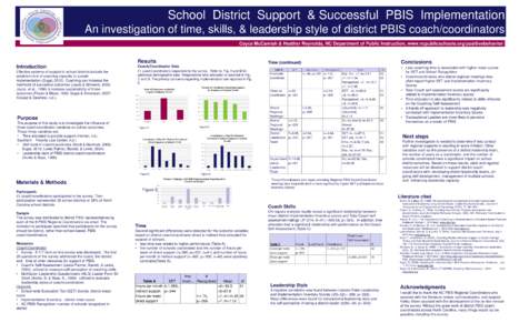 School District Support & Successful PBIS Implementation An investigation of time, skills, & leadership style of district PBIS coach/coordinators Cayce McCamish & Heather Reynolds, NC Department of Public Instruction, ww