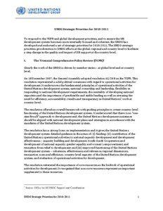 UNDG Strategic Priorities for[removed]To respond to the TCPR and global development priorities, and to ensure the UN development system becomes more internally focused and coherent, the UNDG has