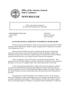 Office of the Attorney General Paul G. Summers NEWS RELEASE  Office of the Attorney General at