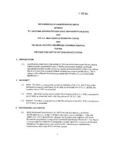 Memorandum of Understanding (MOU) Between NASA, USACE and NAVFAC for the Specifications-Kept-Intact (SpecsIntact) System