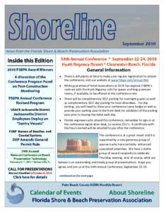 September 2010 news from the Florida Shore & Beach Preservation Association   There is still plenty of time to make your regular registration to attend
