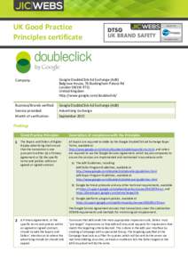 UK Good Practice Principles certificate Company:  Google DoubleClick Ad Exchange (AdX)