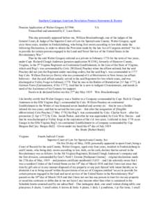 Southern Campaign American Revolution Pension Statements & Rosters Pension Application of Walter Gregory S37966 Transcribed and annotated by C. Leon Harris. VA