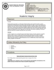 4.1.3P  Eastern Kentucky University Policy and Regulation Library  Volume 4, Academic Affairs