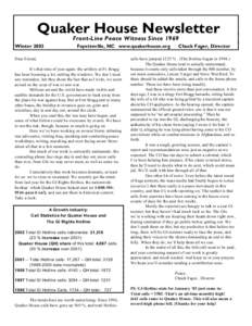 Quaker House Newsletter Front-Line Peace Witness Since 1969 Winter[removed]Fayetteville, NC www.quakerhouse.org