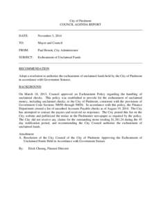 City of Piedmont COUNCIL AGENDA REPORT DATE:  November 3, 2014