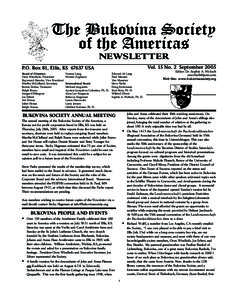 The Bukovina Society of the Americas NEWSLETTER Vol. 15 No. 2 September[removed]P.O. Box 81, Ellis, KS[removed]USA