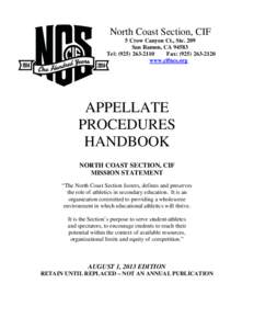 North Coast Section, CIF 5 Crow Canyon Ct., Ste. 209 San Ramon, CA[removed]Tel: ([removed]Fax: ([removed]www.cifncs.org