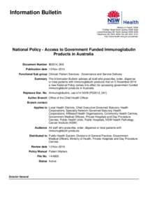 National Policy - Access to Government Funded Immunglobulin Products in Australia.