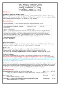 New Items:  The Preuss School UCSD Daily Bulletin “B” Day Tuesday, June 10, 2014