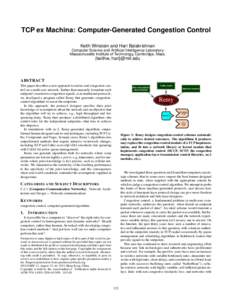 TCP ex Machina: Computer-Generated Congestion Control Keith Winstein and Hari Balakrishnan Computer Science and Artificial Intelligence Laboratory Massachusetts Institute of Technology, Cambridge, Mass.  {keithw, hari}@m