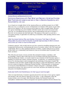 OIG Recovery Act Flash Report US Department of Commerce Office of Inspector General May 2009 Program/Operation: American Recovery and Reinvestment Act Risk Areas: