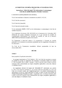 Instruction n° 2016-I-04 relative aux informations à communiquer à des fins de stabilité financière (Domaine Assurance)