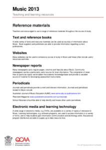 Music[removed]Teaching and learning resources: Reference materials