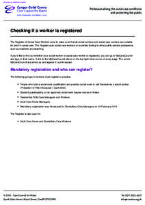 Printed from onat 14:20:30  Professionalising the social care workforce and protecting the public  Checking if a worker is registered