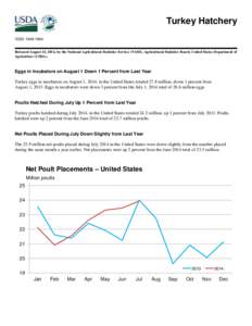 Turkey Hatchery ISSN: [removed]Released August 14, 2014, by the National Agricultural Statistics Service (NASS), Agricultural Statistics Board, United States Department of Agriculture (USDA).