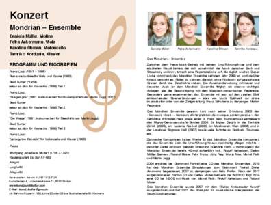 Konzert! Mondrian – Ensemble! Daniela Müller, Violine! Petra Ackermann, Viola! Karolina Öhman, Violoncello! Tamriko Kordzaia, Klavier!