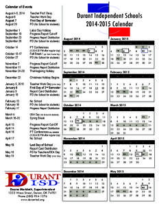 Calendar of Events August 4-5, 2014 August 6 August 7 August 29