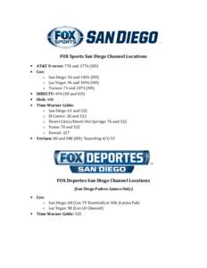 FOX Sports San Diego Channel Locations • • • •