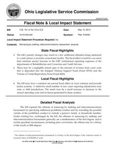 Ohio Legislative Service Commission Garrett Crane Fiscal Note & Local Impact Statement Bill: