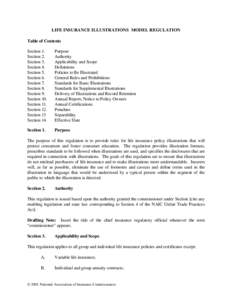 LIFE INSURANCE ILLUSTRATIONS MODEL REGULATION Table of Contents Section 1. Section 2. Section 3. Section 4.