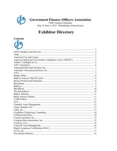 Government Finance Officers Association 109th Annual Conference May 31-June 3, [removed]Philadelphia, Pennsylvania Exhibitor Directory Contents