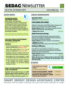 SEDAC NEWSLETTER Vol. 9, No. 10, October 2013 DCEO NEWS ATTENTION: WATER TREATMENT PLANTS