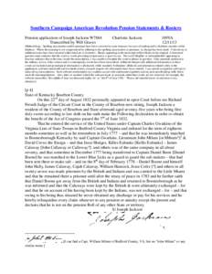 Southern Campaign American Revolution Pension Statements & Rosters Pension application of Joseph Jackson W7884 Transcribed by Will Graves Charlotte Jackson