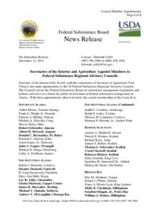 Council Member Appointments Page 1 of 2 Federal Subsistence Board U.S. Fish and Wildlife Service Bureau of Land Management