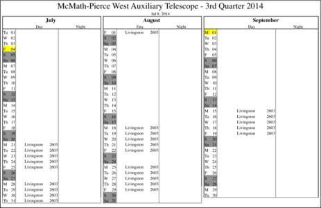 Livingston /  New Jersey / Invariable Calendar / Cal