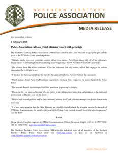 N O R T H E R N  T E R R I T O R Y POLICE ASSOCIATION MEDIA RELEASE