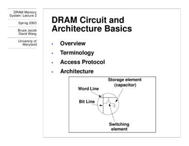 DRAM Memory System: Lecture 2 Spring 2003