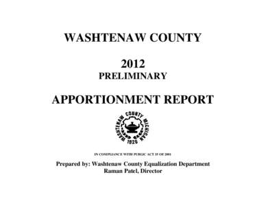 WASHTENAW COUNTY 2012 PRELIMINARY APPORTIONMENT REPORT