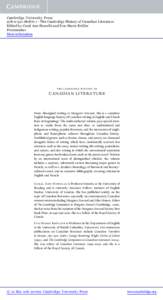 Cambridge University Press[removed]1 - The Cambridge History of Canadian Literature Edited by Coral Ann Howells and Eva-Marie Kröller Frontmatter More information